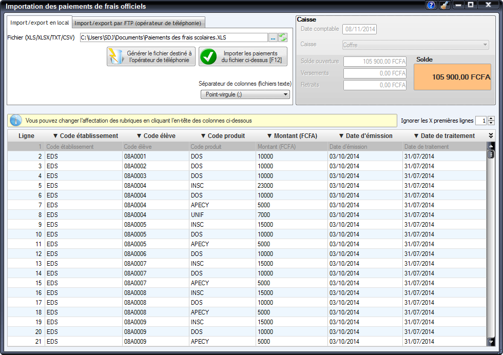 Importation de paiements